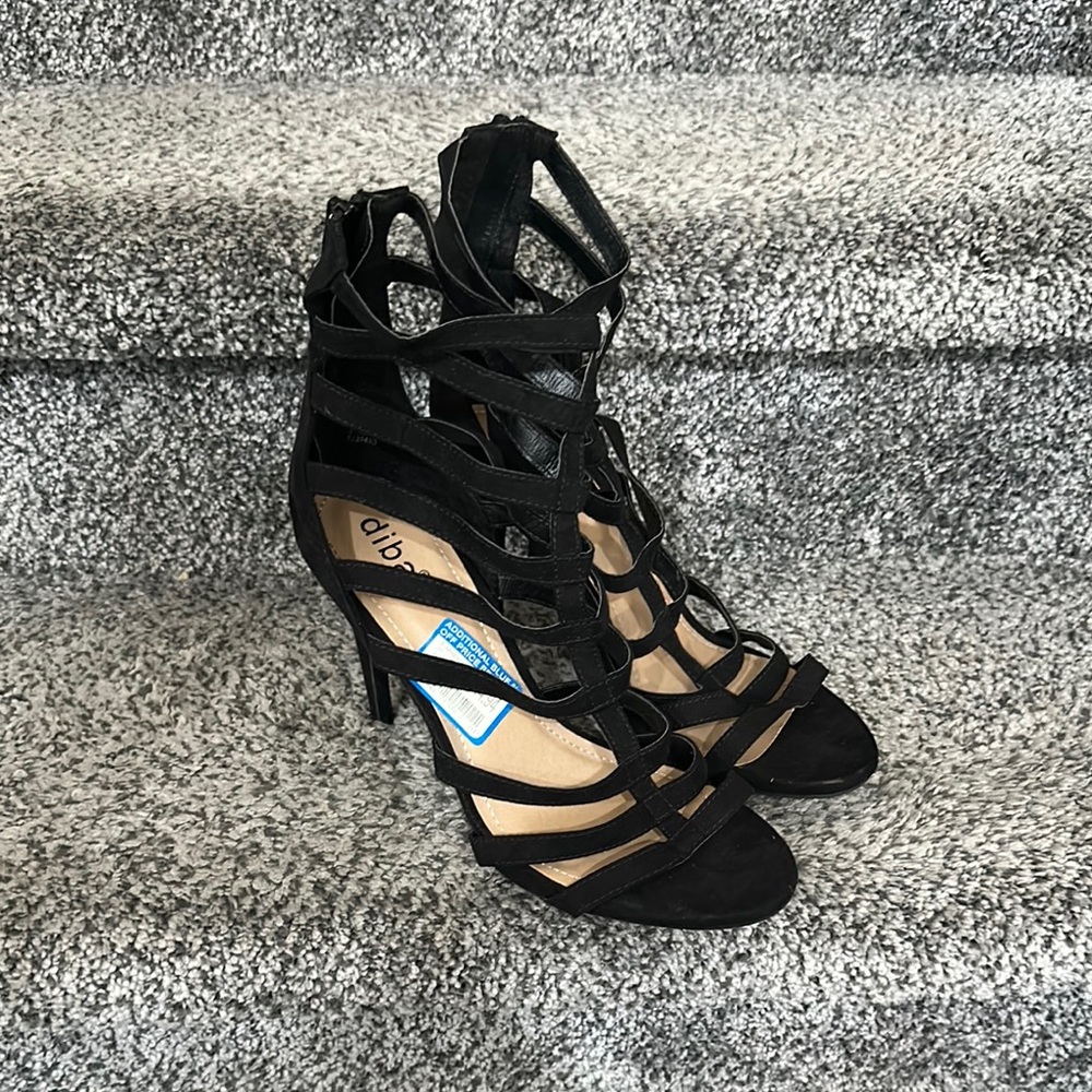 Diba Black Strappy Heels for Women suede soft soles and straps zipper backs 9.5